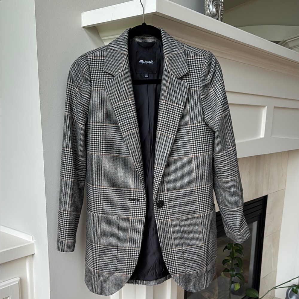 Madewell Black and Gray Plaid Blazer